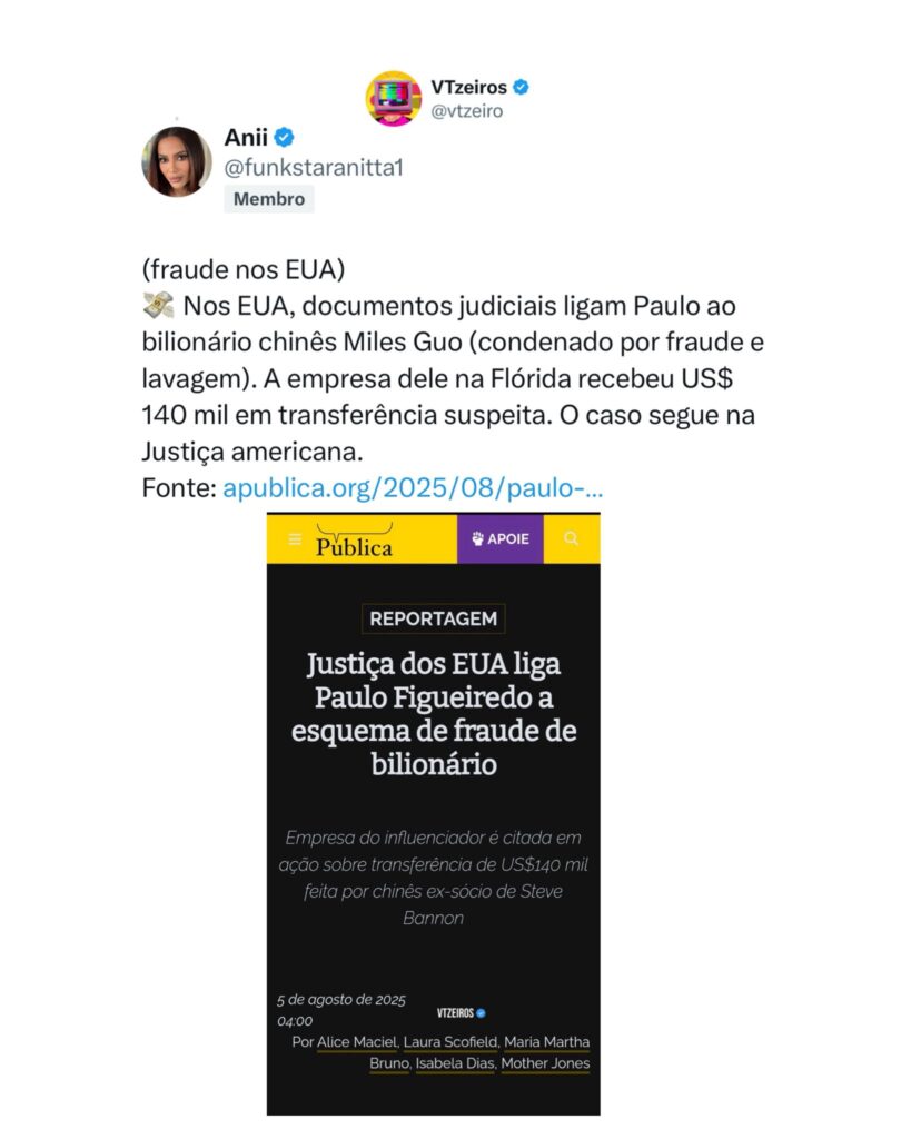 Paulo Figueiredo após ataque a Anitta