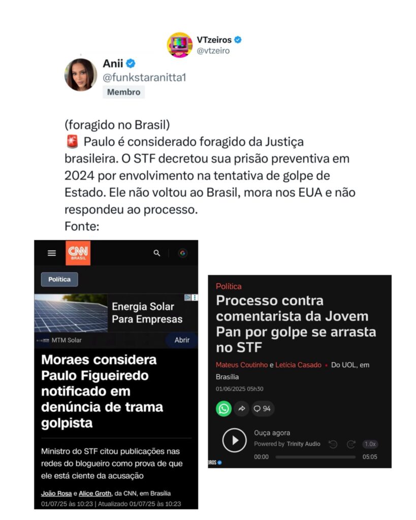 Paulo Figueiredo após ataque a Anitta