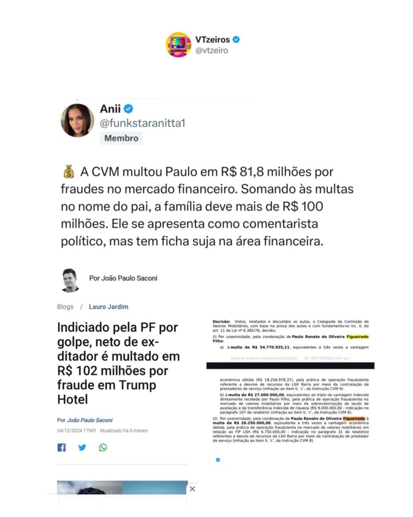 Paulo Figueiredo após ataque a Anitta